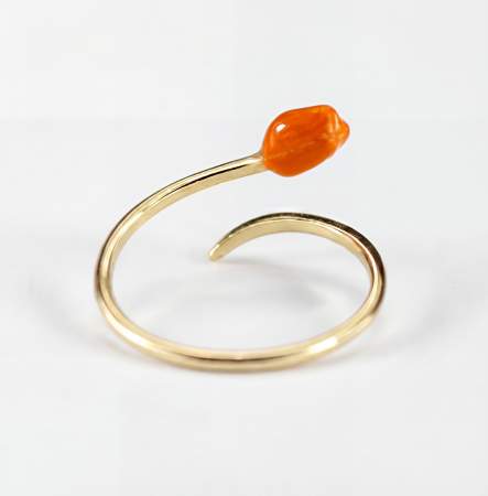 Sterling Gold Plated Orange Tulip Wrap Ring, Adjustable Enamel Flower Jewelry